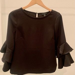 J CREW JCREW BLACK RUFFLE SLEEVE BLOUSE 6 PETITE